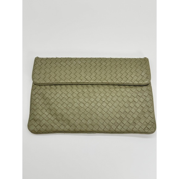 Meyers Handbags - Meyers USA Vintage Woven Leather Clutch Bag Olive Green Intrecciato Flap Handbag